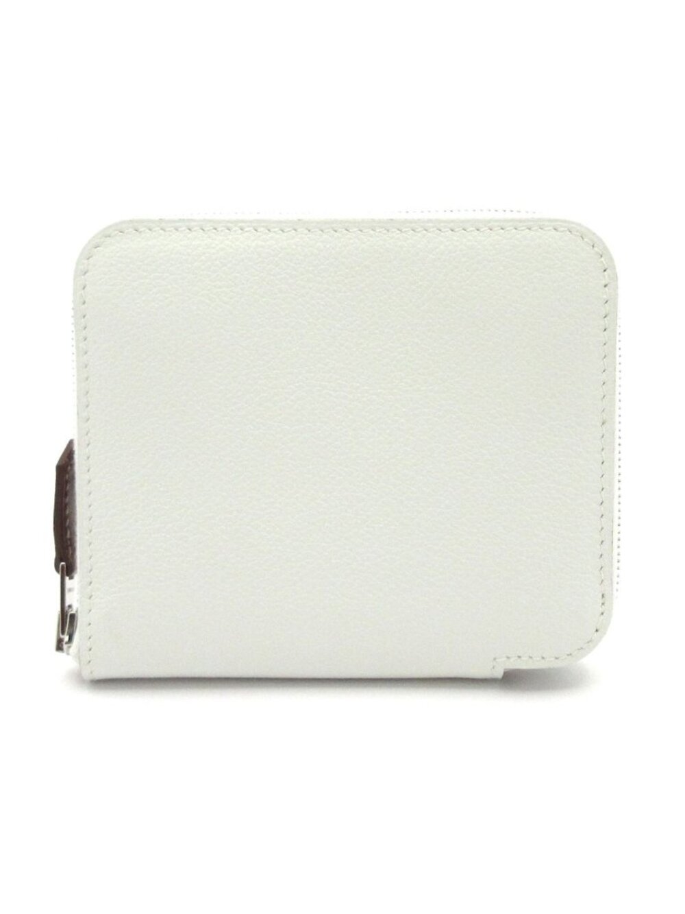 Hermes Coin Purse Azap Compact Silk'in New White Zip Around Silver